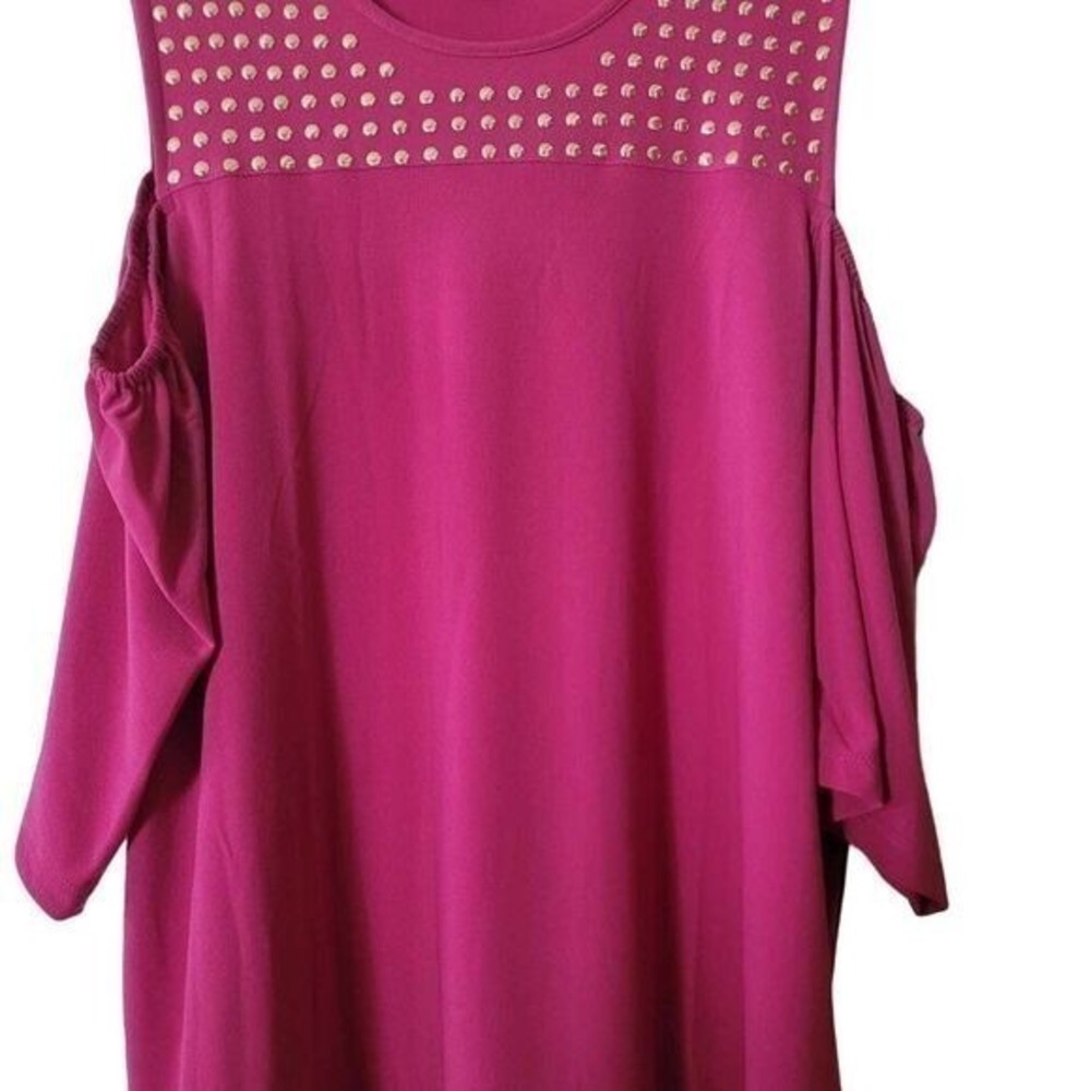 ROBERT LOUIS Women Fuchsia 2X Cold Shoulder Studded Blouse Boho Beach Summer Top